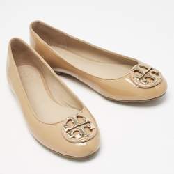 Tory Burch Beige Patent Leather Claire Ballet Flats Size 37