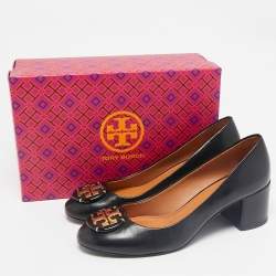 Tory Burch Black Leather Multi-Logo Pumps Size 38