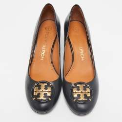 Tory Burch Black Leather Multi-Logo Pumps Size 38