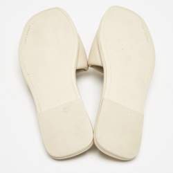 Pre Owned Tory Burch Cream Leather Double T Slide Flat Sandals Size 38