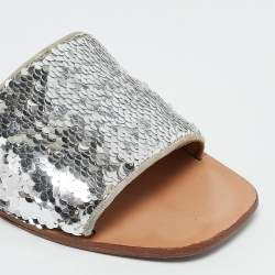 Tory Burch Silver Sequins Carter Flat Slides Size 38.5
