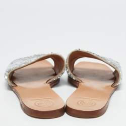 Tory Burch Silver Sequins Carter Flat Slides Size 38.5