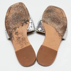 Tory Burch Silver Sequins Carter Flat Slides Size 38.5