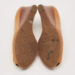 Tory Burch Brown Leather Selma Wedge Pumps Size 39.5 