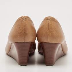 Tory Burch Brown Leather Selma Wedge Pumps Size 39.5 