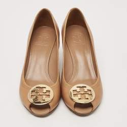 Tory Burch Brown Leather Selma Wedge Pumps Size 39.5 