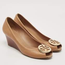 Tory Burch Brown Leather Selma Wedge Pumps Size 39.5 