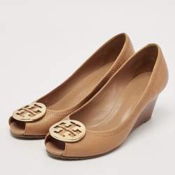 Tory Burch Brown Leather Selma Wedge Pumps Size 39.5 