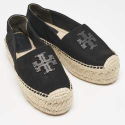 Pre Owned Tory Burch Black Suede Platform Espadrilles Size 38
