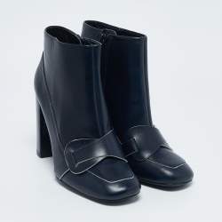 Tory Burch Navy Blue Leather Bond Booties Size 37