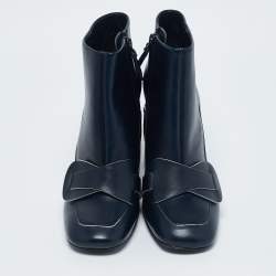 Tory Burch Navy Blue Leather Bond Booties Size 37