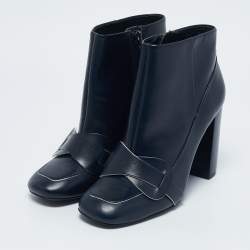 Tory Burch Navy Blue Leather Bond Booties Size 37
