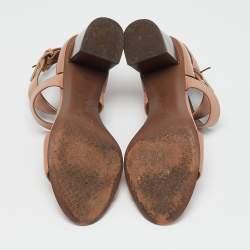 Pre Owned Tory Burch Peach Leather Buckle Cross Strap Sandals Size 37