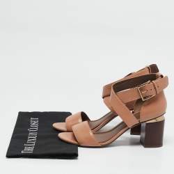 Pre Owned Tory Burch Peach Leather Buckle Cross Strap Sandals Size 37