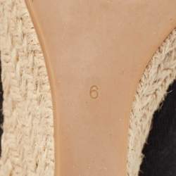 Tory Burch Black Canvas Bow Peep Toe Platform Wedge Espadrille Pumps Size 36