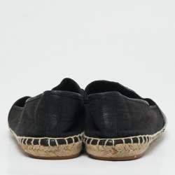 Tory Burch Black Canvas and Leather Ines Espadrille Flats Size 39