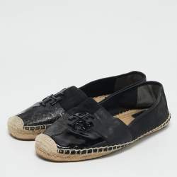 Tory Burch Black Canvas and Leather Ines Espadrille Flats Size 39
