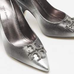 Tory Burch Ombre Grey Snakeskin Embossed Leather Eleanor Pavé Pumps Size 39