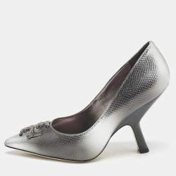 Tory Burch Ombre Grey Snakeskin Embossed Leather Eleanor Pavé Pumps Size 39