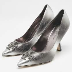 Tory Burch Ombre Grey Snakeskin Embossed Leather Eleanor Pavé Pumps Size 39