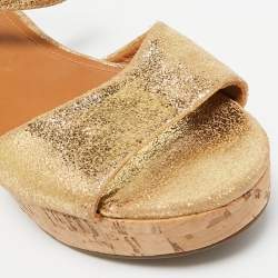 Tory Burch Metallic Gold Suede Ankle Strap Wedge Sandals Size 38