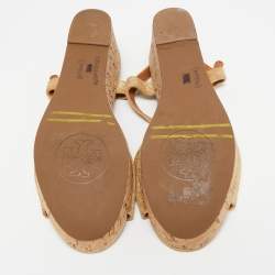 Tory Burch Metallic Gold Suede Ankle Strap Wedge Sandals Size 38