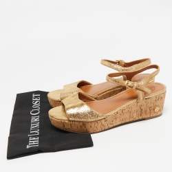 Tory Burch Metallic Gold Suede Ankle Strap Wedge Sandals Size 38