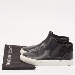 Tory Burch Black Fabric and Leather Rosette High Top Sneakers Size 36.5