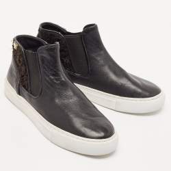 Tory Burch Black Fabric and Leather Rosette High Top Sneakers Size 36.5