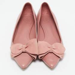 Pre Owned Tory Burch Pink Leather and Suede Bow Ballet Flats Size 37