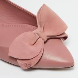 Pre Owned Tory Burch Pink Leather and Suede Bow Ballet Flats Size 37