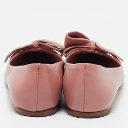 Pre Owned Tory Burch Pink Leather and Suede Bow Ballet Flats Size 37