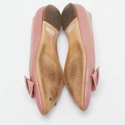 Pre Owned Tory Burch Pink Leather and Suede Bow Ballet Flats Size 37