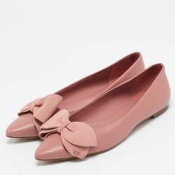 Pre Owned Tory Burch Pink Leather and Suede Bow Ballet Flats Size 37