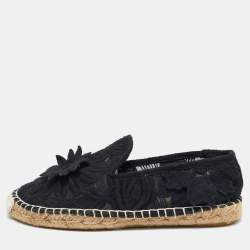 Tory Burch Black Fabric Floral Espadrille Flats Size 38.5