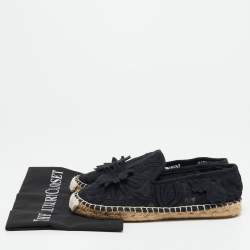 Tory Burch Black Fabric Floral Espadrille Flats Size 38.5