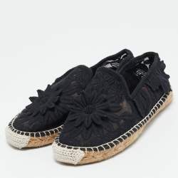 Tory Burch Black Fabric Floral Espadrille Flats Size 38.5