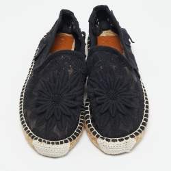 Tory Burch Black Fabric Floral Espadrille Flats Size 38.5