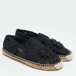 Tory Burch Black Fabric Floral Espadrille Flats Size 38.5