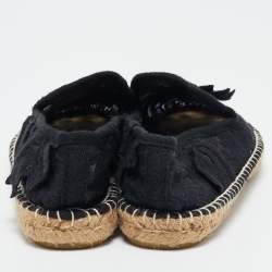 Tory Burch Black Fabric Floral Espadrille Flats Size 38.5