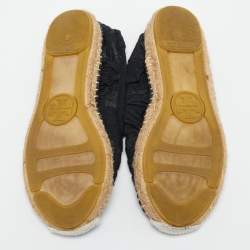 Tory Burch Black Fabric Floral Espadrille Flats Size 38.5