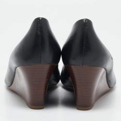 Tory Burch Black Leather Lowell Wedge Pumps Size 39.5