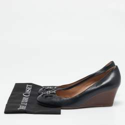Tory Burch Black Leather Lowell Wedge Pumps Size 39.5