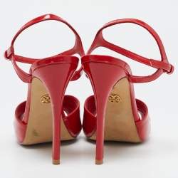 Tory Burch Red Patent Leather Cross Strap Ankle Strap Sandals Size 38