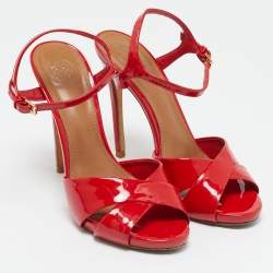 Tory Burch Red Patent Leather Cross Strap Ankle Strap Sandals Size 38
