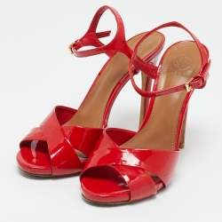 Tory Burch Red Patent Leather Cross Strap Ankle Strap Sandals Size 38