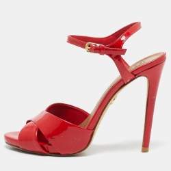 Tory Burch Red Patent Leather Cross Strap Ankle Strap Sandals Size 38