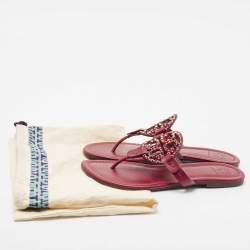 Tory Burch Burgundy Leather Miller Thong Flats Size 37