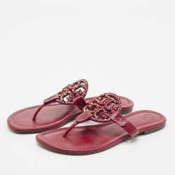 Tory Burch Burgundy Leather Miller Thong Flats Size 37