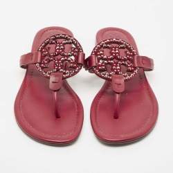 Tory Burch Burgundy Leather Miller Thong Flats Size 37